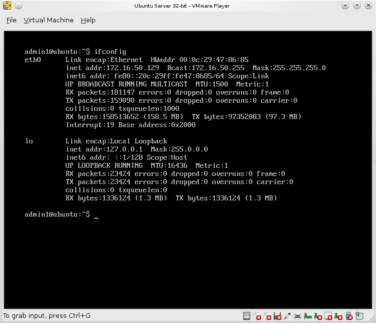 ubuntu server ifconfig